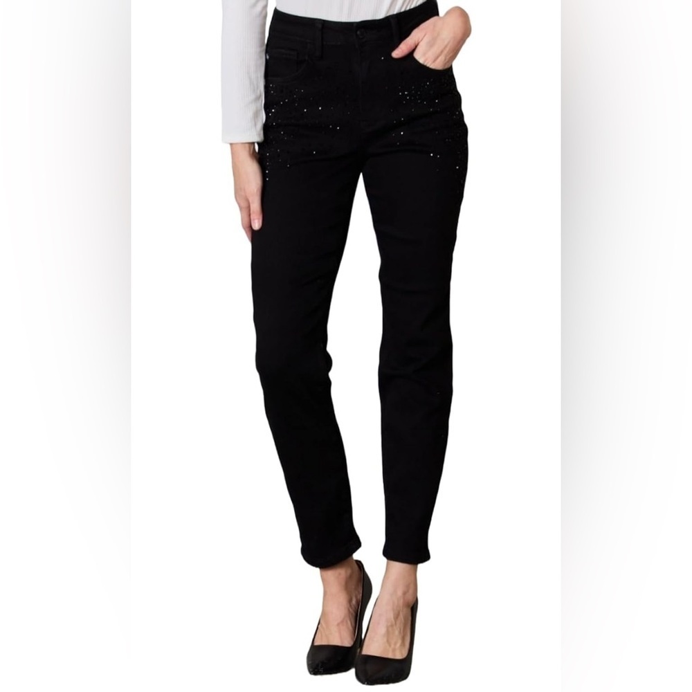 JUDY BLUE NWT REESE RHINESTONE SLIM FIT JEANS IN BLACK Size 15/32